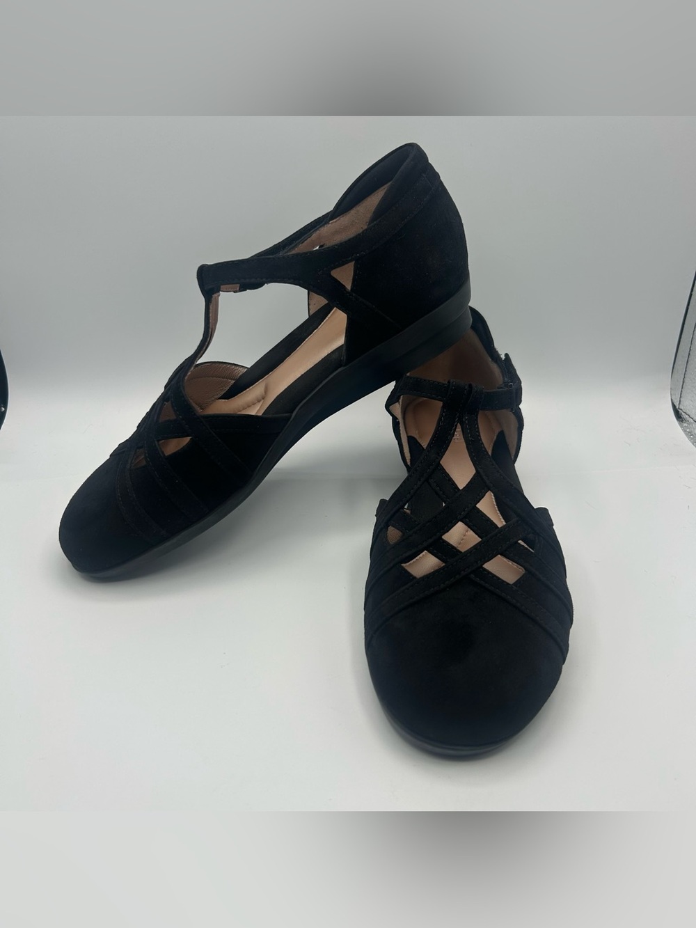 NIB BeautiFeel Lane Black Nubuck Leather Strappy Wedge Sandals Size 40 US 9 /9.5